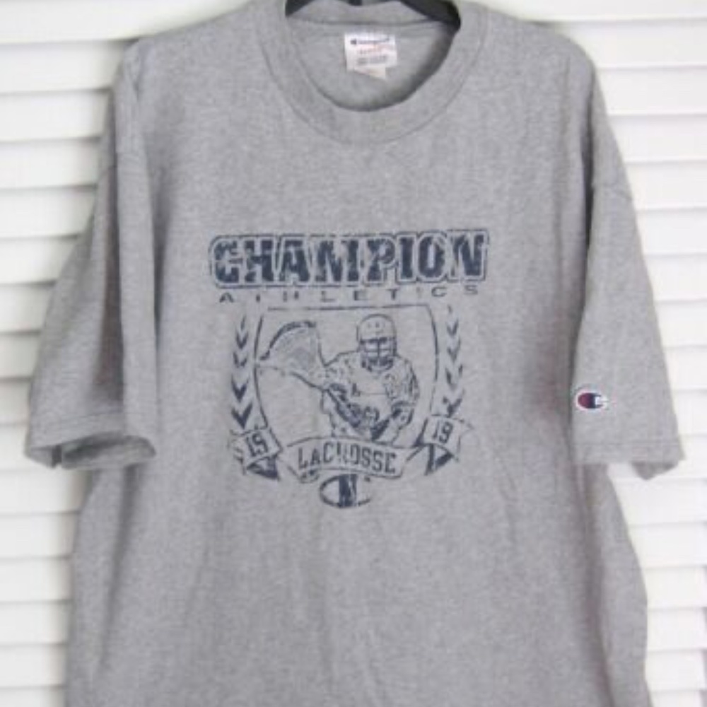 CHAMPION Lacrosse Graphic Print T Shirt in Gray sz XL - Picture 1 of 2